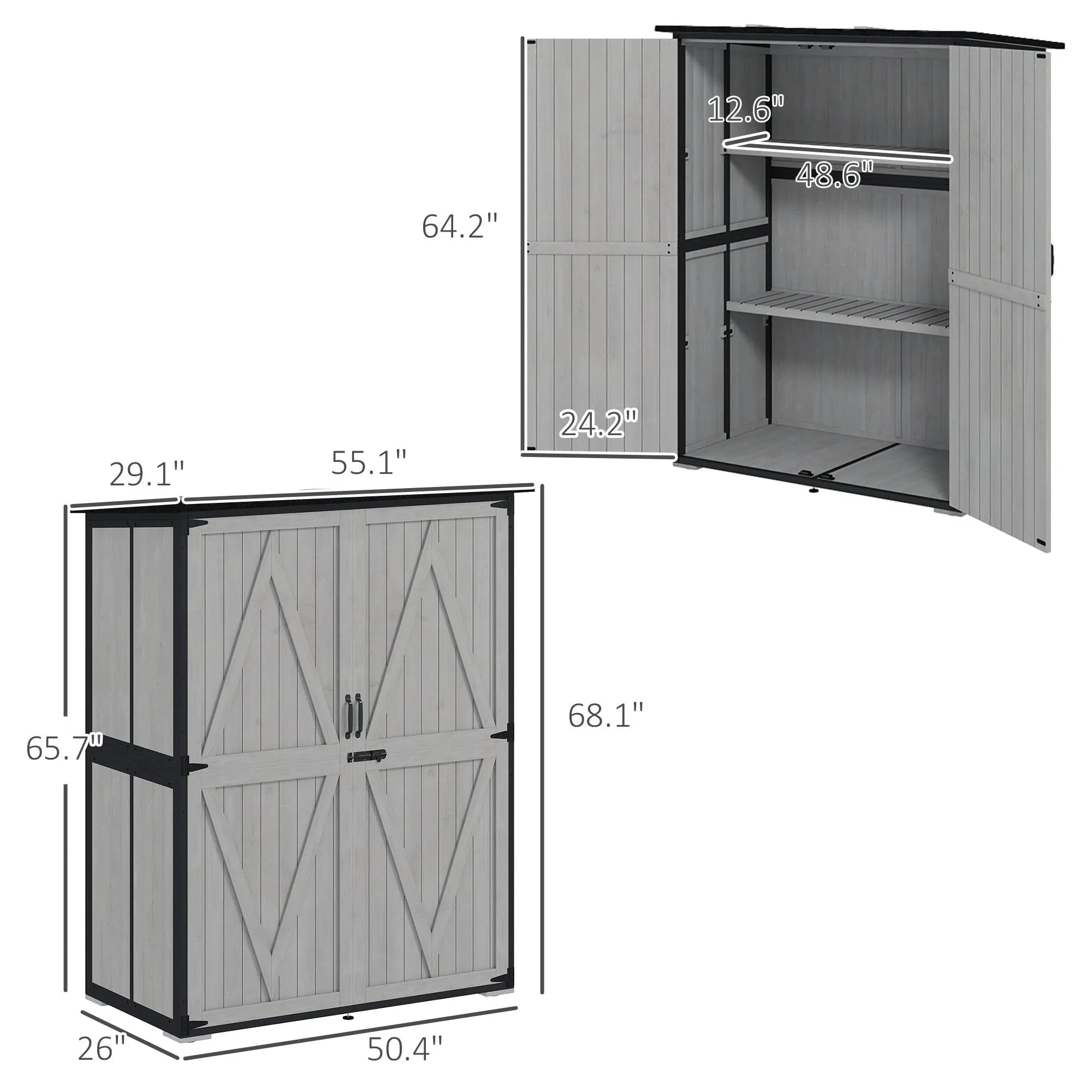 Outdoor Wooden Garden Storage Shed with Lockable Doors &amp; Shelves