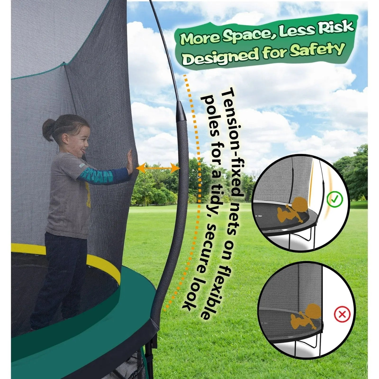 SkyBound 6ft outdoor Trampoline without springs, toddler springless trampoline with net for Kids and Adults, springless Trampoline with Enclosure for Backyard Indoor and Outdoor