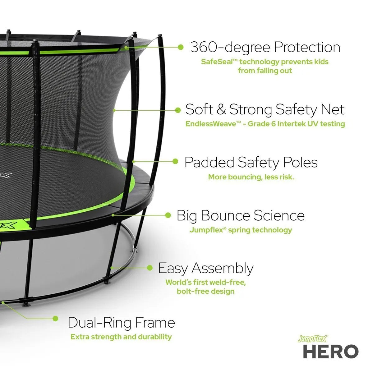 JumpFlex Hero Round Outdoor Backyard Trampoline