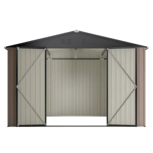 10′ X 10′ Metal Storage Shed For Ourdoor, Steel Yard Shed With Design Of Lockable Doors