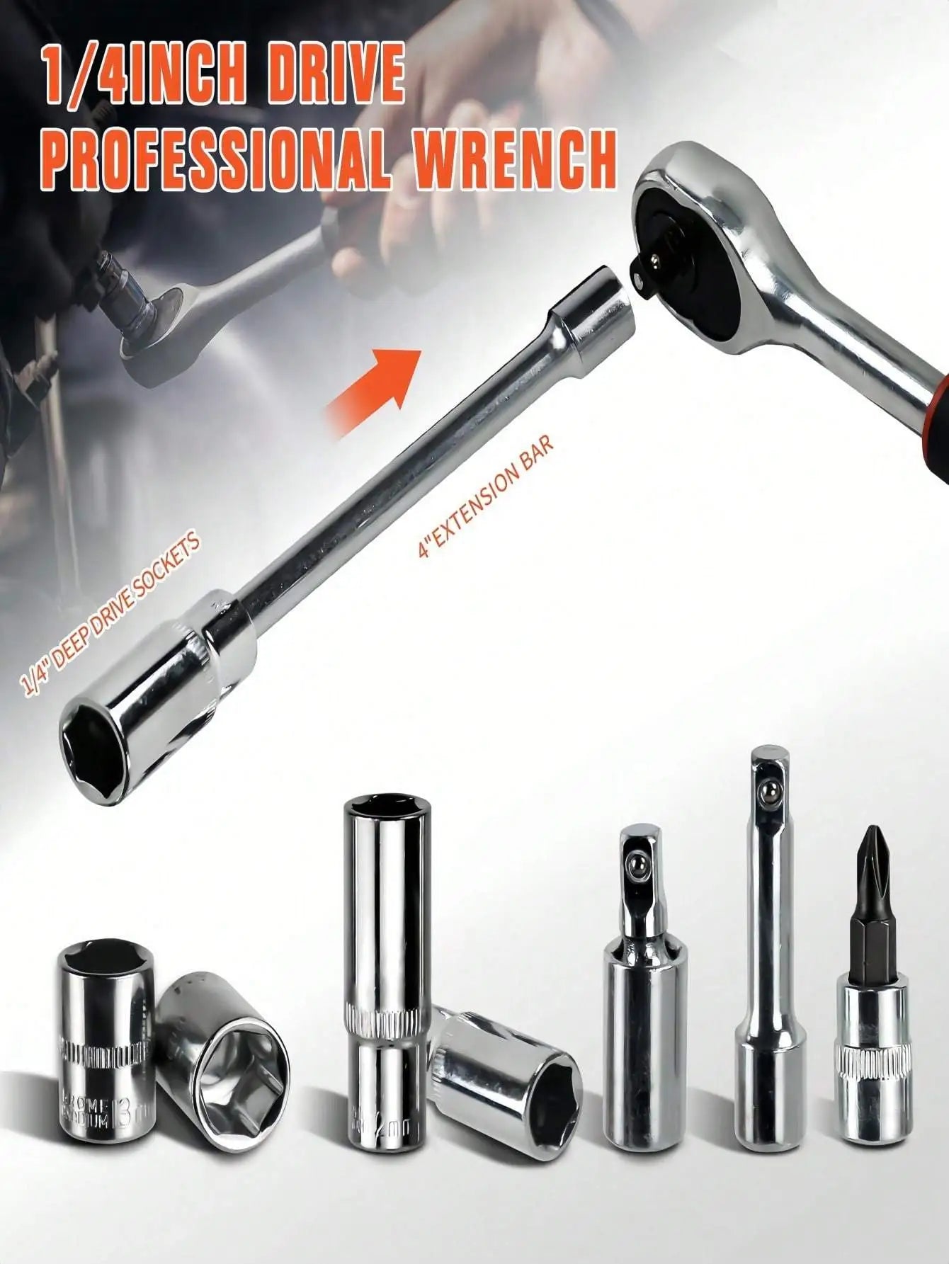 Part-driven Socket Claw Ratchet Wrench Tool Set, With Drill Socket Set Metric