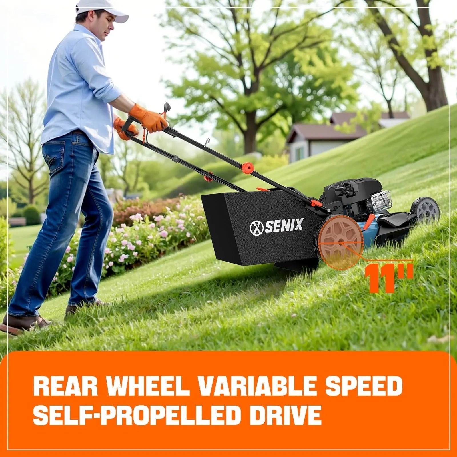 SENIX LSSG-H2 22-Inch Self Propelled Gas Lawn Mower with 163 cc 4-Cycle Engine