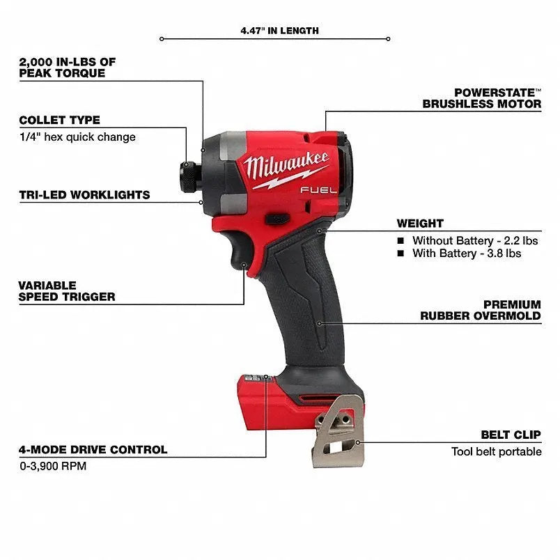 MILWAUKEE Cordless Tool Combination Kit: 7 Tools, 18 V DC Volt, Battery Included, M18 FUEL™, M18™