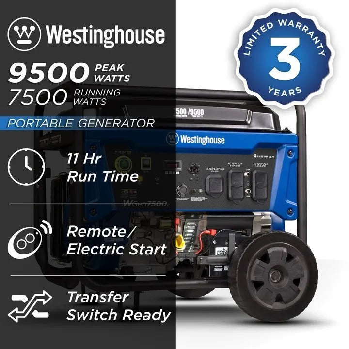 Westinghouse WGen7500c 9500 Peak Watt Portable Generator