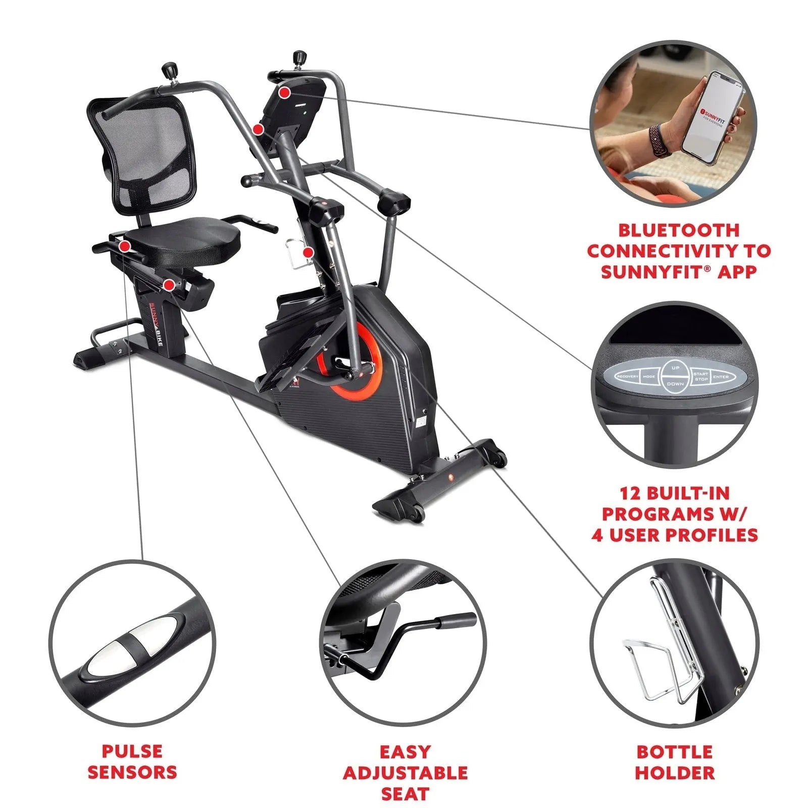 Sunny Health &amp; Fitness Smart Recumbent Cross Trainer Elliptical Exercise Bike