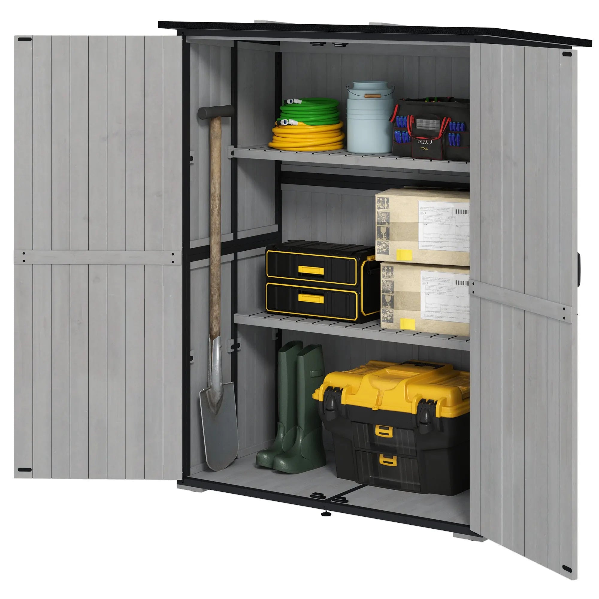 Outdoor Wooden Garden Storage Shed with Lockable Doors &amp; Shelves