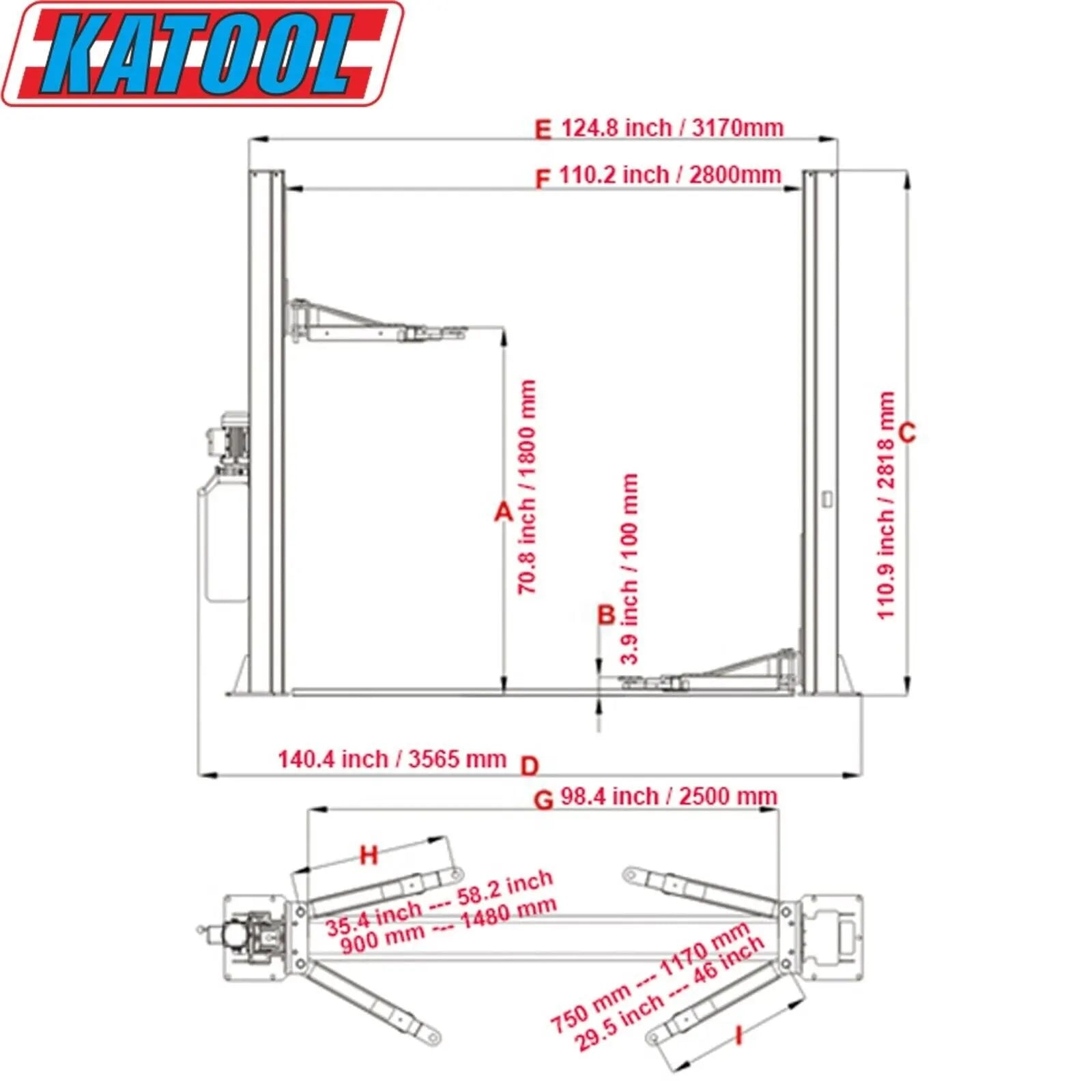 KT-H105 Two Post Vehicle Lift 10,000lbs