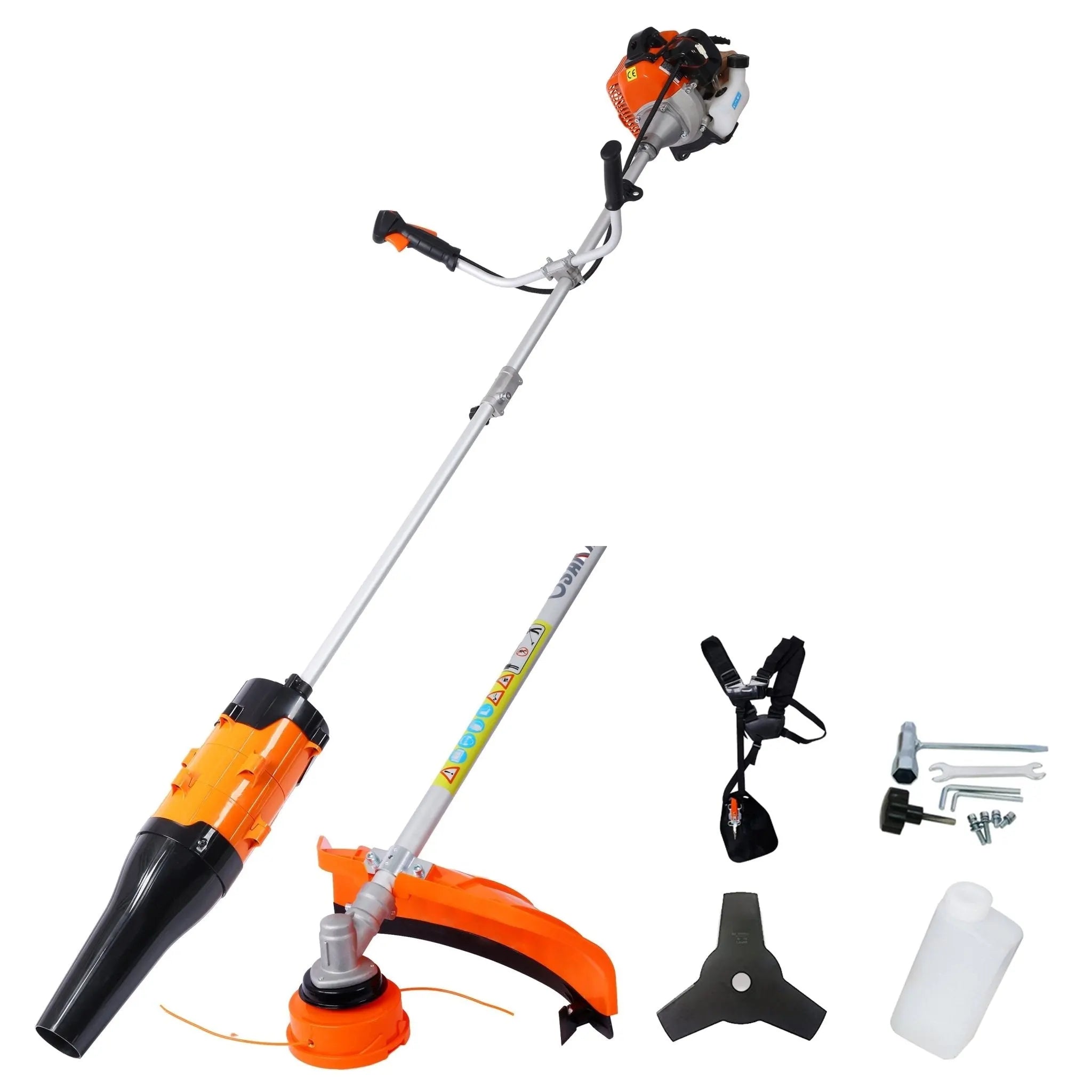 3-in-1 Blower, String Trimmer &amp; 10″ Brush Cutter with Rubber Handle and Shoulder Strap