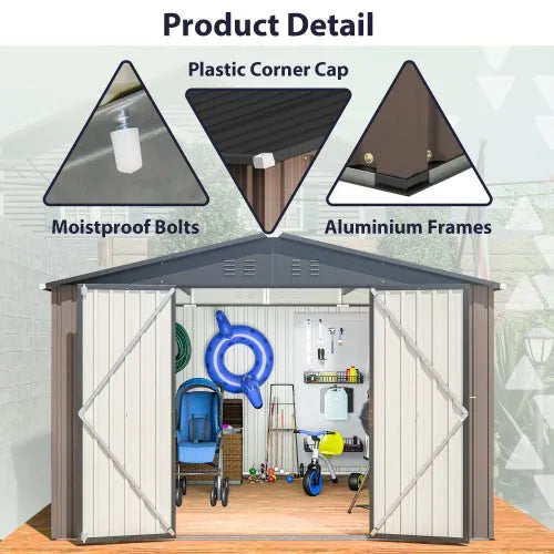 10′ X 10′ Metal Storage Shed For Ourdoor, Steel Yard Shed With Design Of Lockable Doors