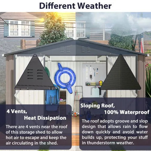 10′ X 10′ Metal Storage Shed For Ourdoor, Steel Yard Shed With Design Of Lockable Doors