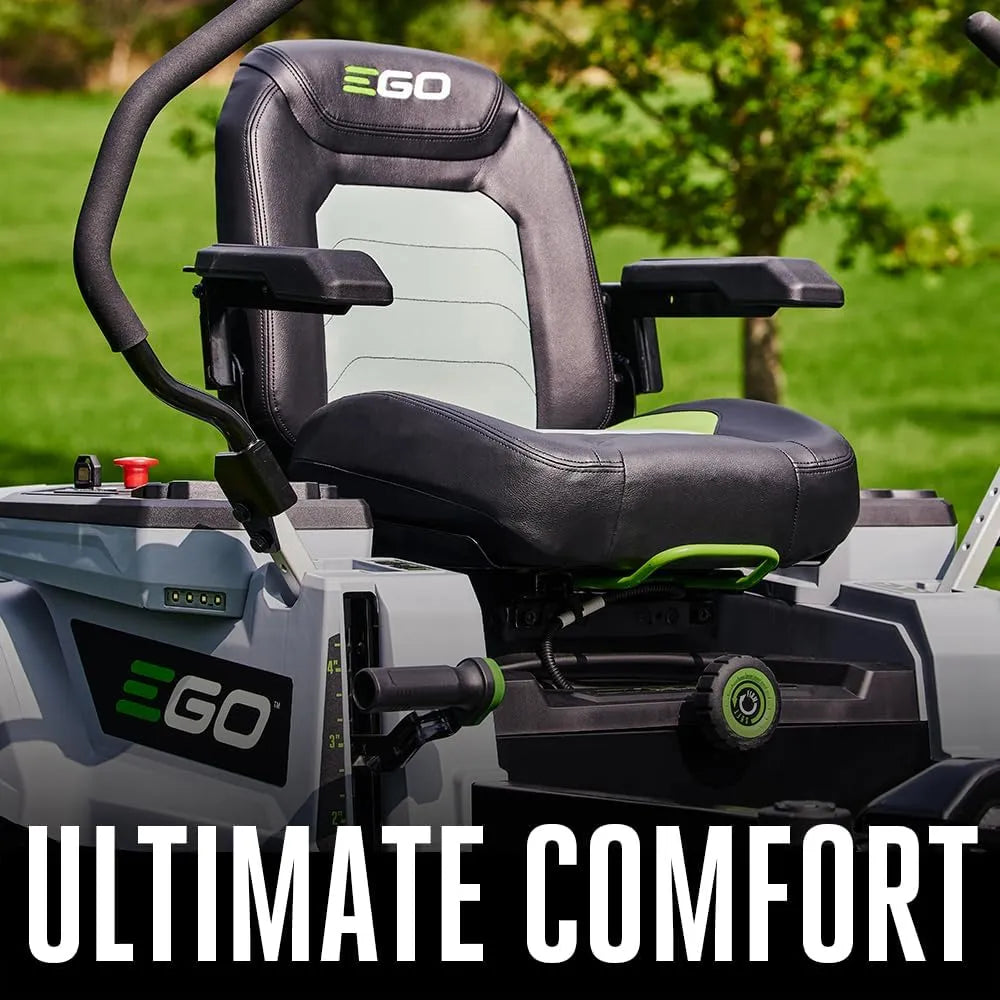 EGO Power+ Electric Riding Lawn Mower, 42″ Deck with Zero Turn Radius, Includes (4) 56V 10.0Ah Batteries and Charger ZT4204L