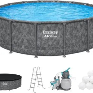 Bestway APX 365 Rectangular Swimming Pool Above Ground Outdoor Backyard Framed Pool Set