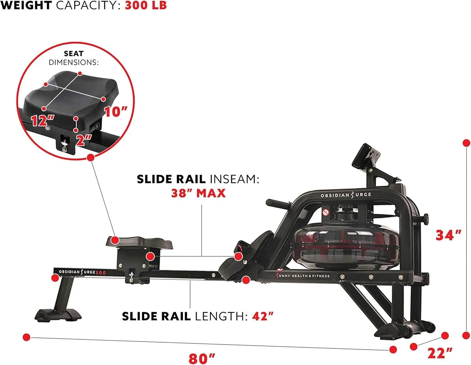 Sunny Health and Fitness Obsidian Surge Water Rowing Machine