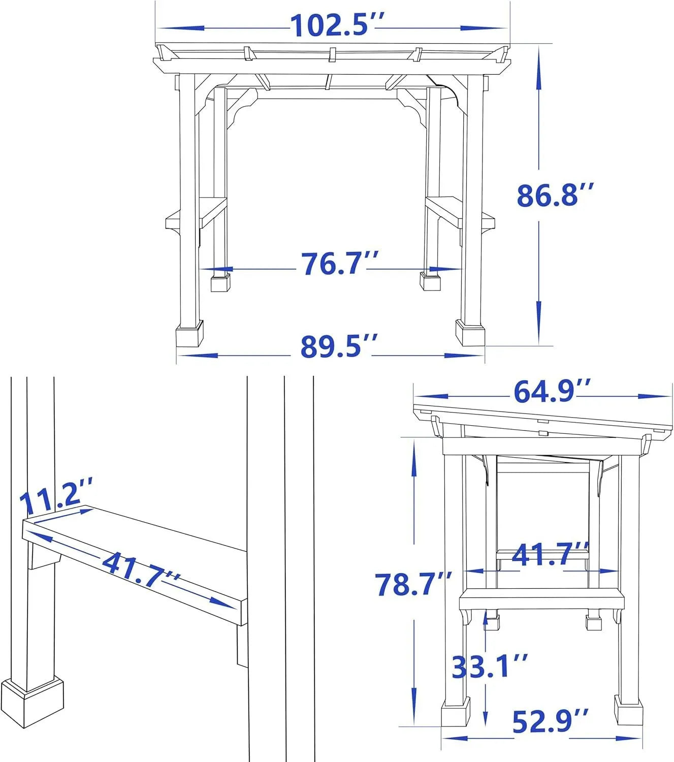 Veikous D Wooden Grill Gazebo Outdoor with Steel Roof