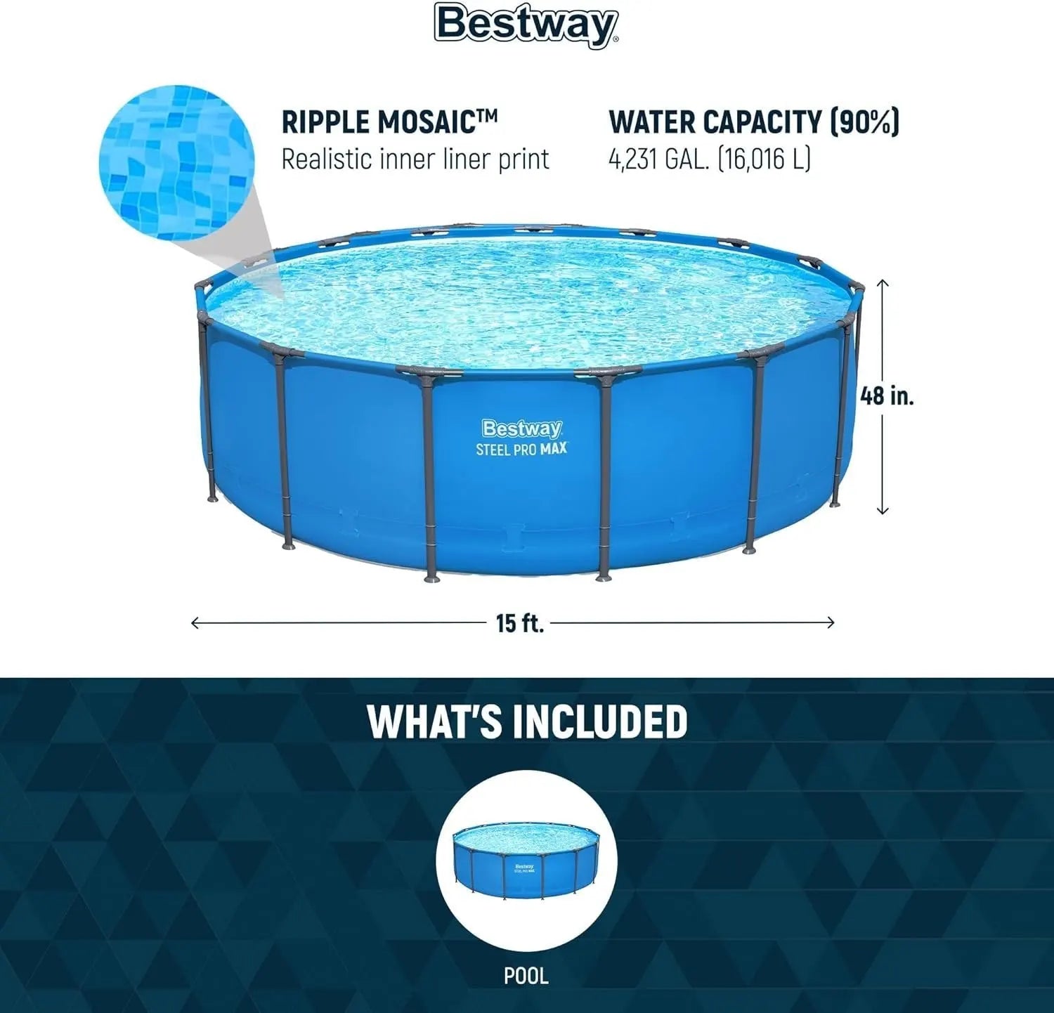Bestway Steel Pro Max 15′ x 48″ Round Above Ground Pool Kit
