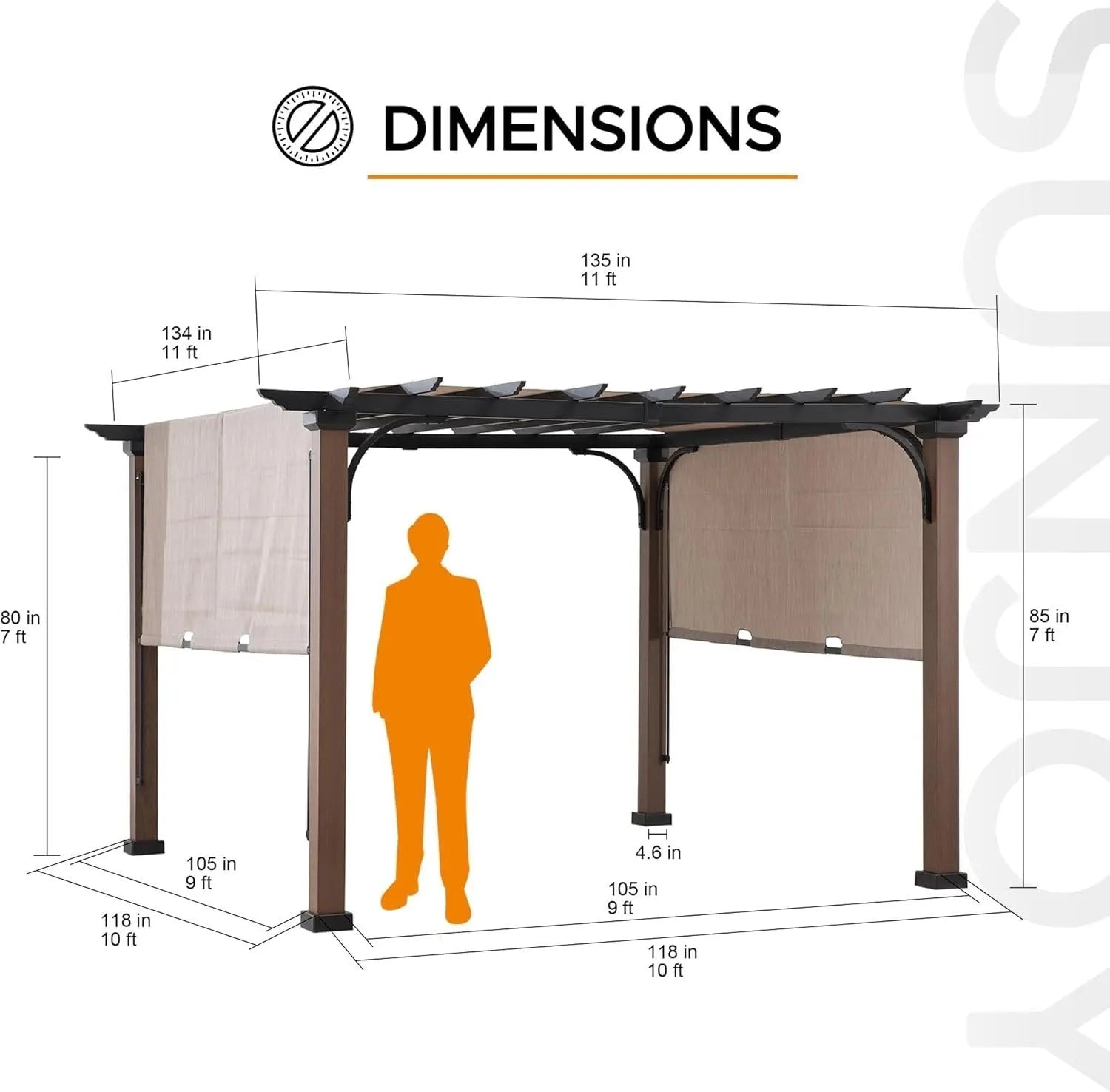 Sunjoy 11 x 11 ft Metal Pergola with Adjustable Tan Garden Shade