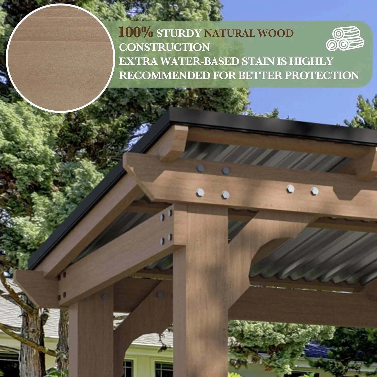 Veikous D Wooden Grill Gazebo Outdoor with Steel Roof