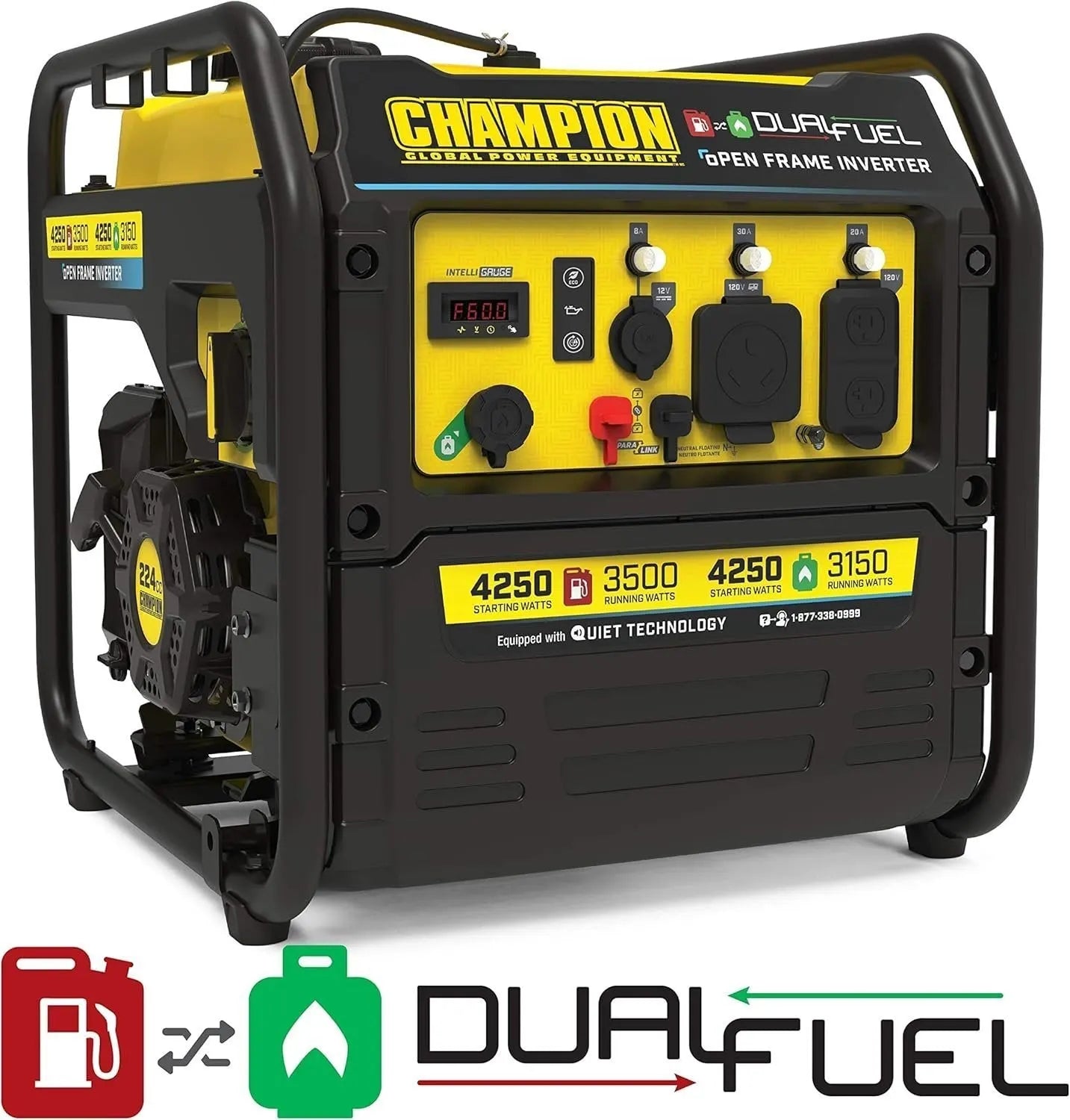 Champion 4250-Watt Dual Fuel RV Ready Open Frame Inverter Generator