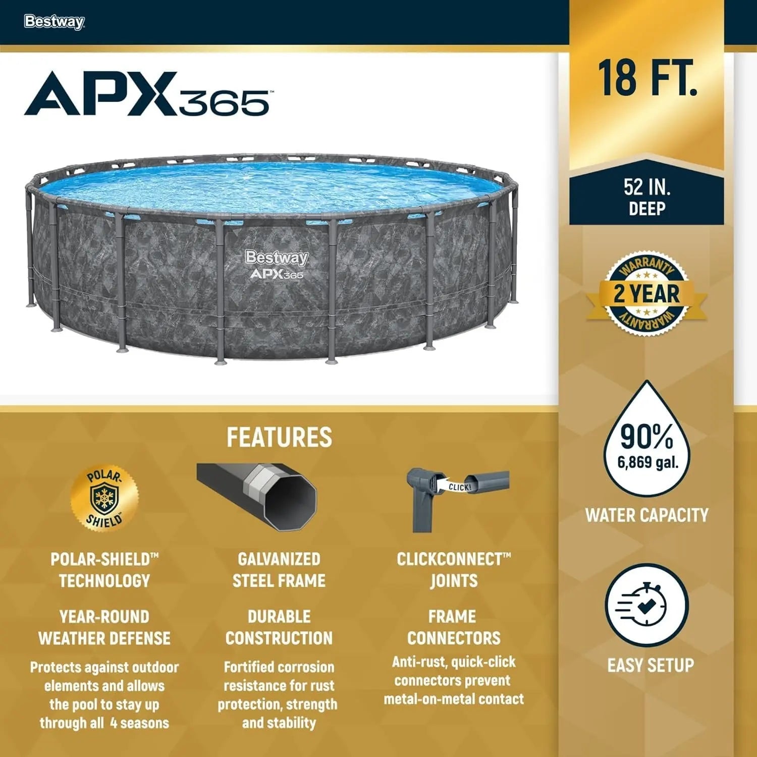 Bestway APX 365 18’x52″ Round Above Ground Swimming Pool Set with Pump &amp; Ladder