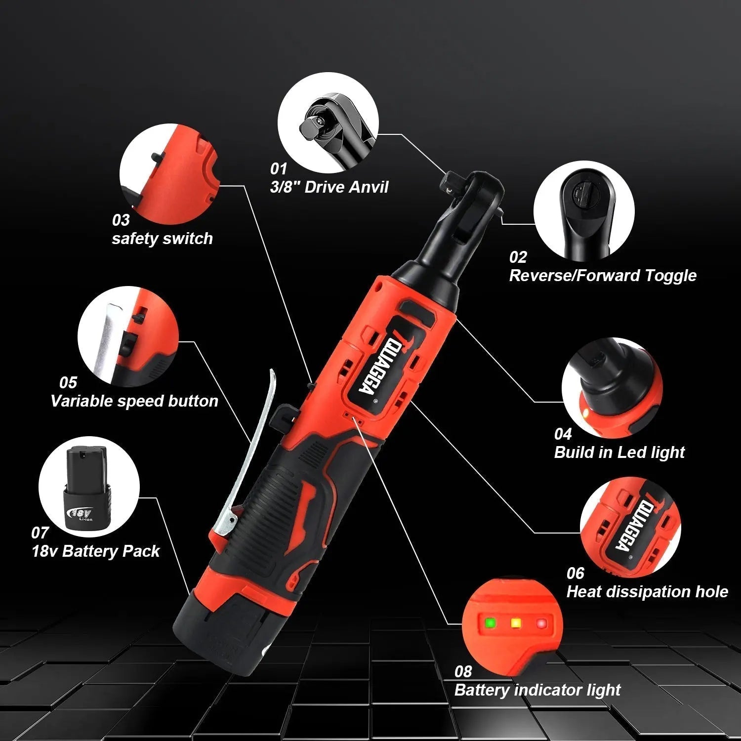 18V Cordless Electric Ratchet Wrench Set with 2 Batteries &amp; Fast Charger