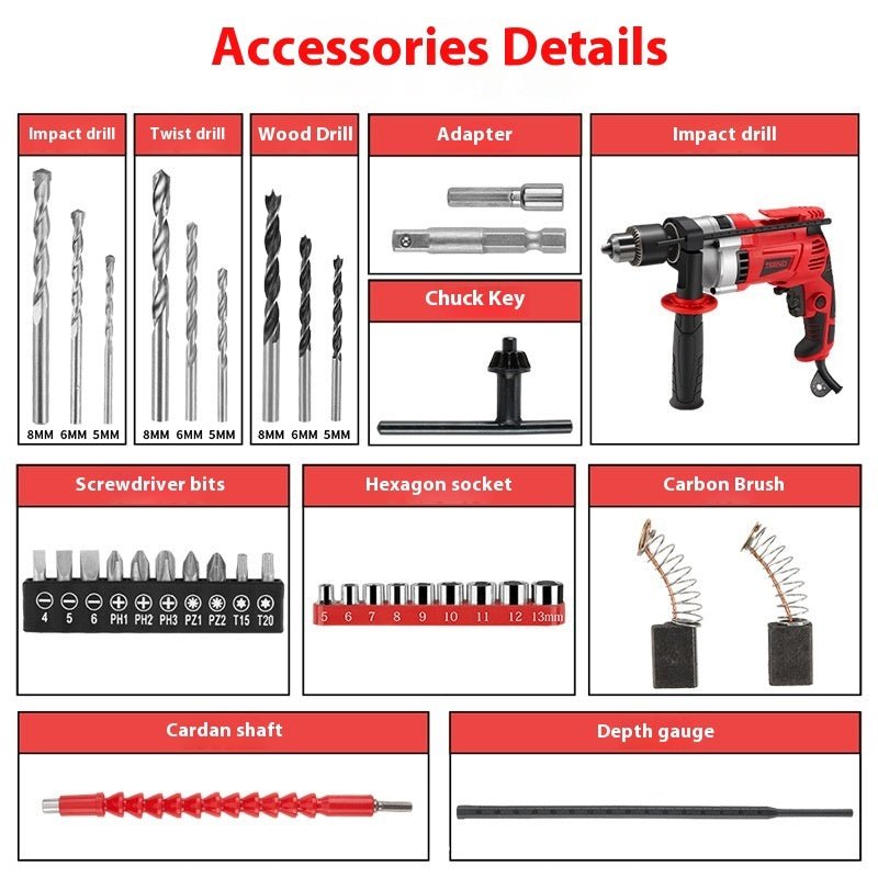 Electric Hand Drill Impact Drill Rechargeable High-power Electric Tools – 7013 Plastic Box, EU