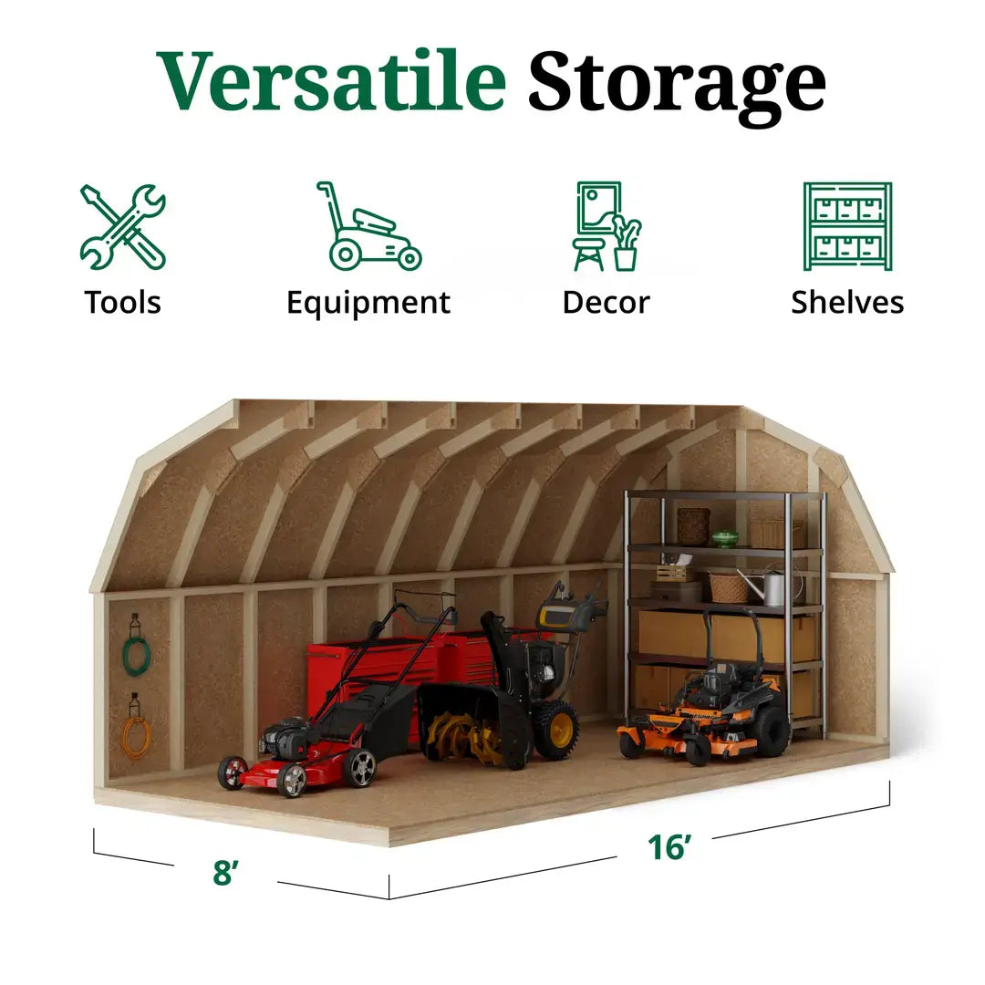 Little Cottage Co. 8 x 16 Foot Value Gambrel Barn with 4 Foot Sidewalls – Precut Kit