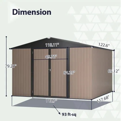 10′ X 10′ Metal Storage Shed For Ourdoor, Steel Yard Shed With Design Of Lockable Doors