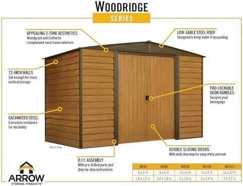 Arrow WR1012 Woodridge EG Steel Storage Shed, 10 by 12-Feet