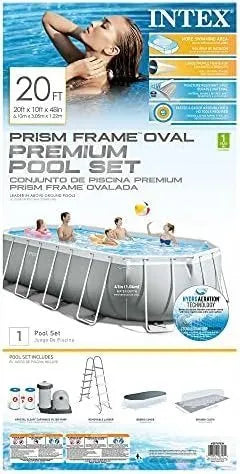 INTEX 26797EH Prism Frame Premium Oval Above Ground Swimming Pool Set: 20ft x 10ft x 48in – Includes 1500 GPH Cartridge Filter Pump – Removable Ladder – Pool Cover – Ground Cloth