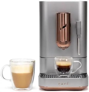 Café Affetto Automatic Espresso Machine + Milk Frother | Built-In &amp; Adjustable Espresso Bean Grinder | One-Touch Brew in 90 Seconds | Steel Silver, 1.2 Liter, (C7CEBBS2RS3)