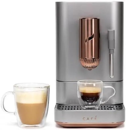 Café Affetto Automatic Espresso Machine + Milk Frother | Built-In &amp; Adjustable Espresso Bean Grinder | One-Touch Brew in 90 Seconds | Steel Silver, 1.2 Liter, (C7CEBBS2RS3)