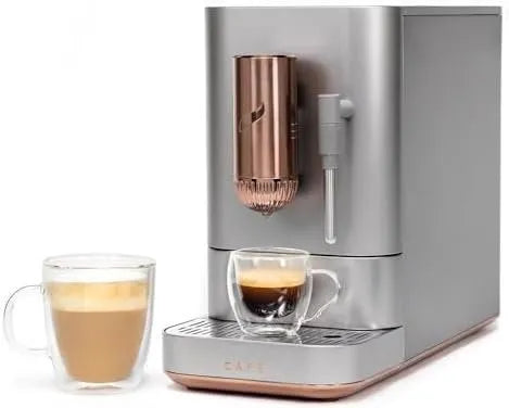 Café Affetto Automatic Espresso Machine + Milk Frother | Built-In &amp; Adjustable Espresso Bean Grinder | One-Touch Brew in 90 Seconds | Steel Silver, 1.2 Liter, (C7CEBBS2RS3)