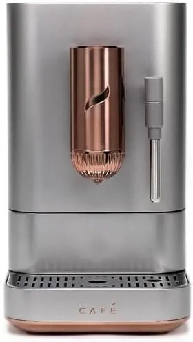 Café Affetto Automatic Espresso Machine + Milk Frother | Built-In &amp; Adjustable Espresso Bean Grinder | One-Touch Brew in 90 Seconds | Steel Silver, 1.2 Liter, (C7CEBBS2RS3)