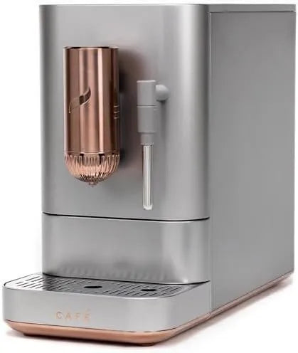 Café Affetto Automatic Espresso Machine + Milk Frother | Built-In &amp; Adjustable Espresso Bean Grinder | One-Touch Brew in 90 Seconds | Steel Silver, 1.2 Liter, (C7CEBBS2RS3)