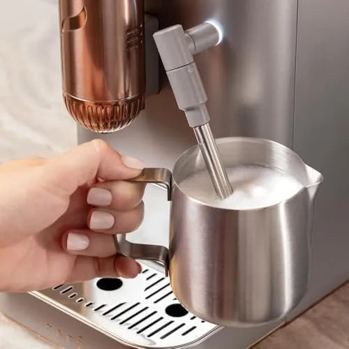 Café Affetto Automatic Espresso Machine + Milk Frother | Built-In &amp; Adjustable Espresso Bean Grinder | One-Touch Brew in 90 Seconds | Steel Silver, 1.2 Liter, (C7CEBBS2RS3)