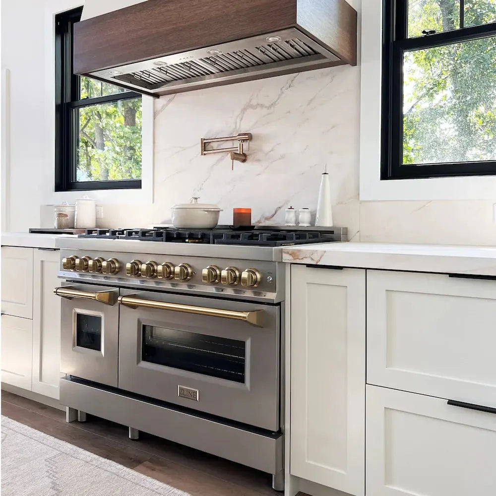 ZLINE Autograph Edition 48″ 6.0 cu. ft. Dual Fuel Range with Gas Stove and Electric Oven Stainless Steel Accents