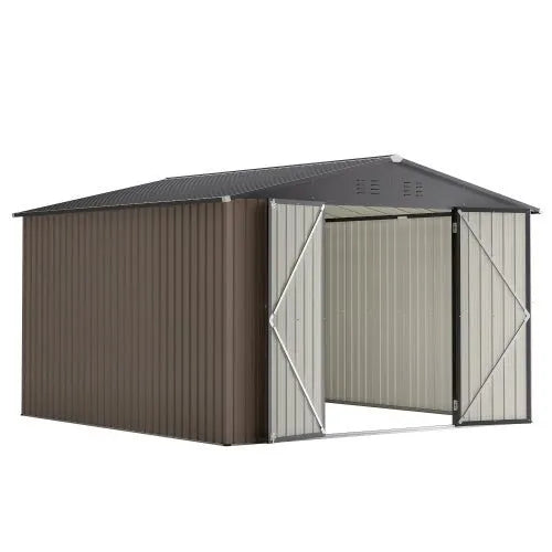 10′ X 10′ Metal Storage Shed For Ourdoor, Steel Yard Shed With Design Of Lockable Doors