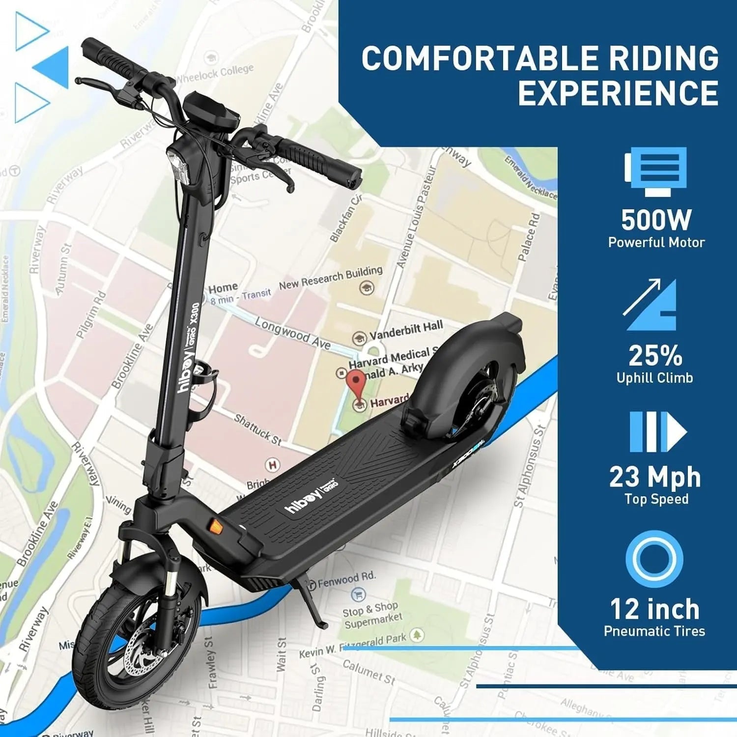 Hiboy X300 Electric Scooter, 700W Peak Motor, 12″ Pneumatic Tires, 23 Mph &amp; 38 Miles Range, Folding Commuter Electric Scooter for Adults