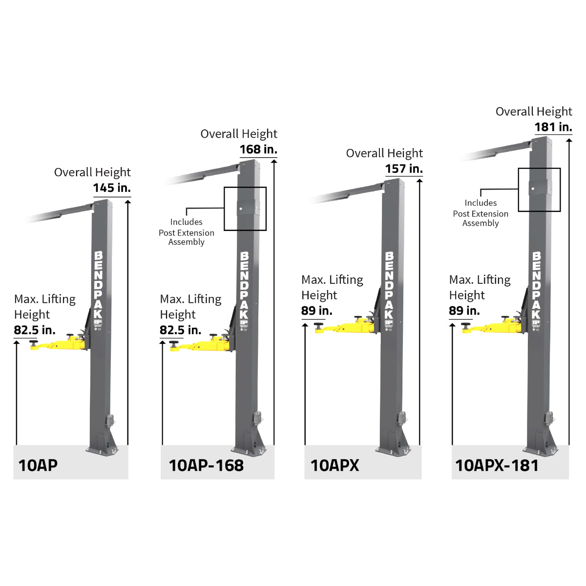 BendPak 10AP-168 Two Post Car Lift – 10,000-Lb Capacity – 168″ Extended Height