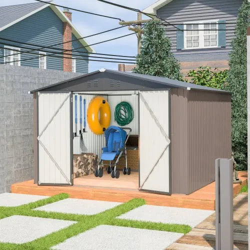 10′ X 10′ Metal Storage Shed For Ourdoor, Steel Yard Shed With Design Of Lockable Doors