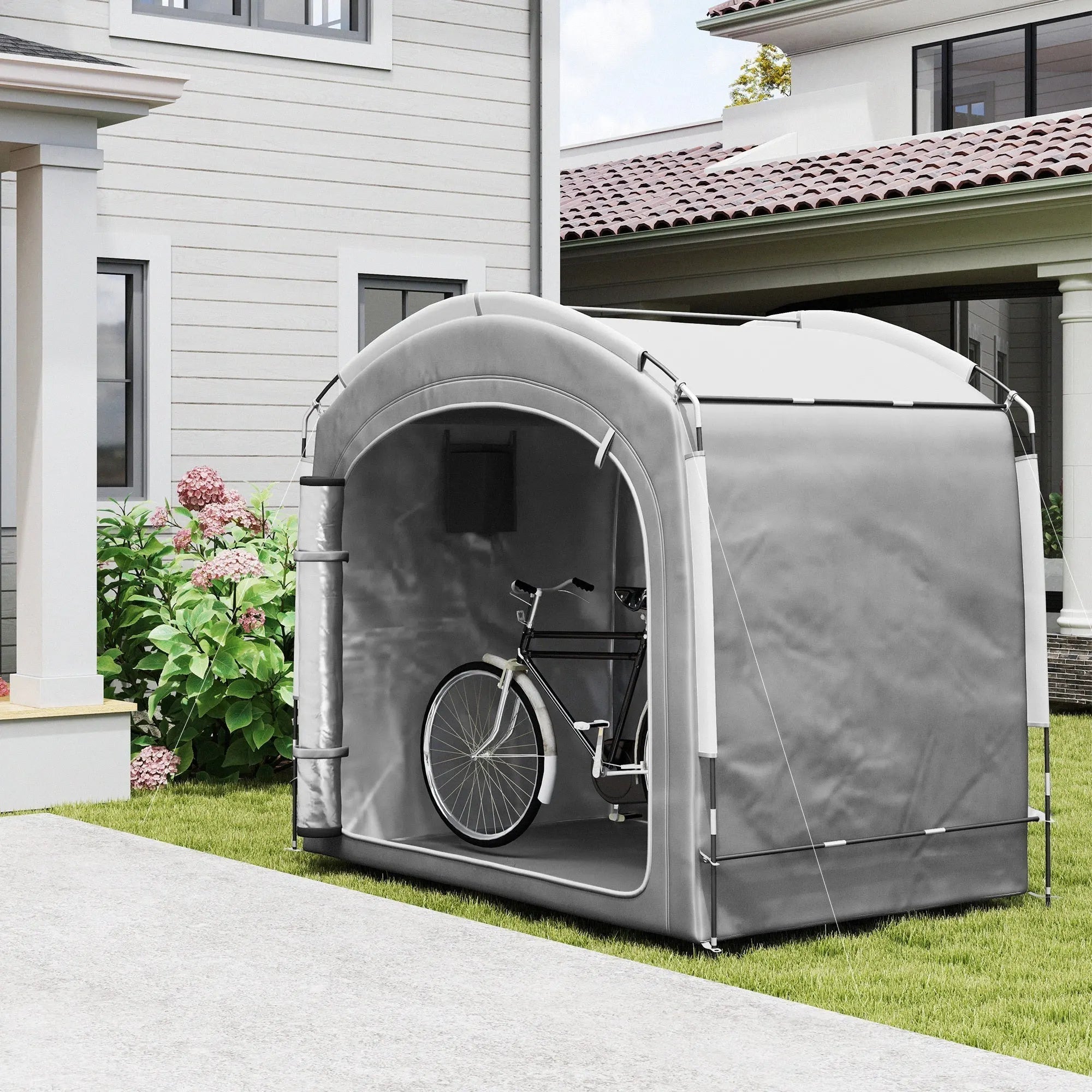 Bike Storage Shed Tent, Portable And Waterproof With 210D Oxford Fabric And Carry Bag For 3-4 Bicycles, Dark Gray