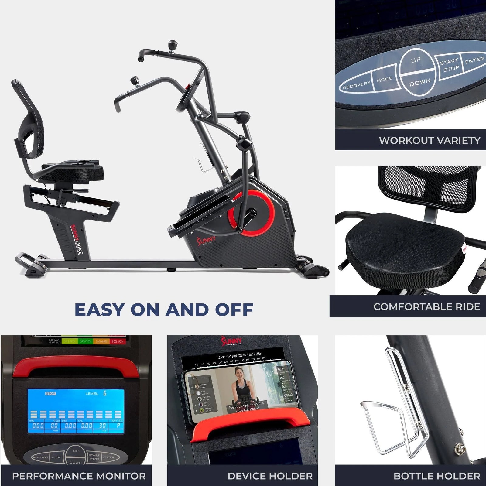 Sunny Health &amp; Fitness Smart Recumbent Cross Trainer Elliptical Exercise Bike – SF-RB4886 SMART
